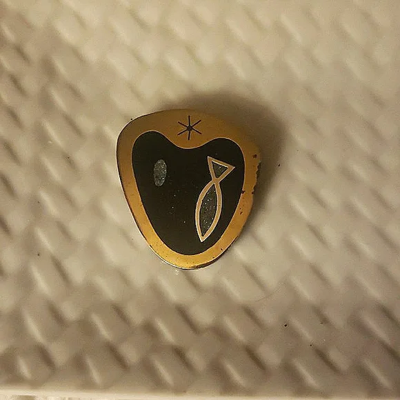 Modernist Estela Popowski Sterling, Brass, and Ebony Guitar Pik Pin Brooch - Picture 3 of 6